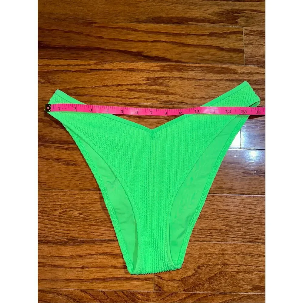 Aerie Lime Green Crinkle Voop Low Rise Cheeky UPF 50+ Bikini Bottom Size M